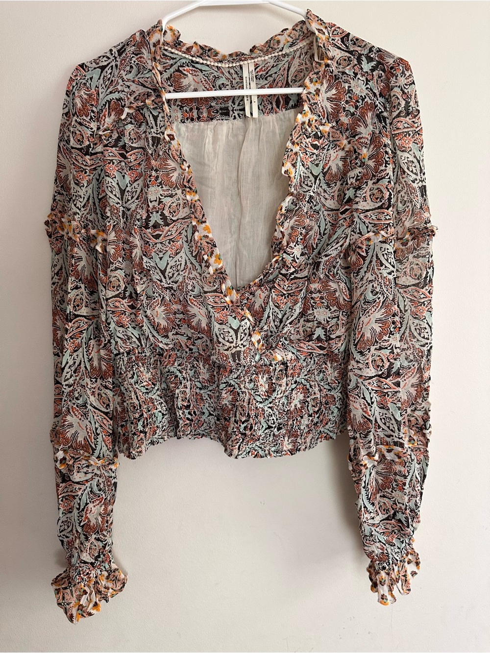 Anthropologie Ruffle Flower V-Neck Blouse